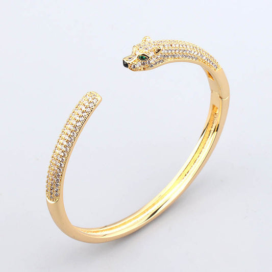 New Leopard Simple Micro-inlaid Zircon Green Eye Bracelet Ring Set Men's And Women's Casual Personality Jewelry