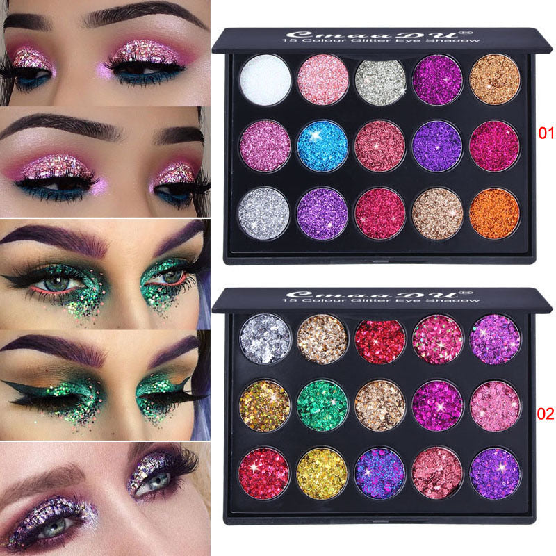 CmaaDu 15-color Diamond Sequin Eyeshadow Palette Shiny Glitter Powder High-gloss Eyeshadow Epvct New Foreign Trade Explosion
