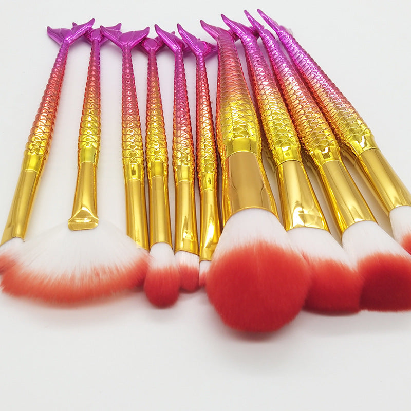 10 Mermaid Makeup Brushes Makeup Accessories Plastic Handle Repairing Brushes