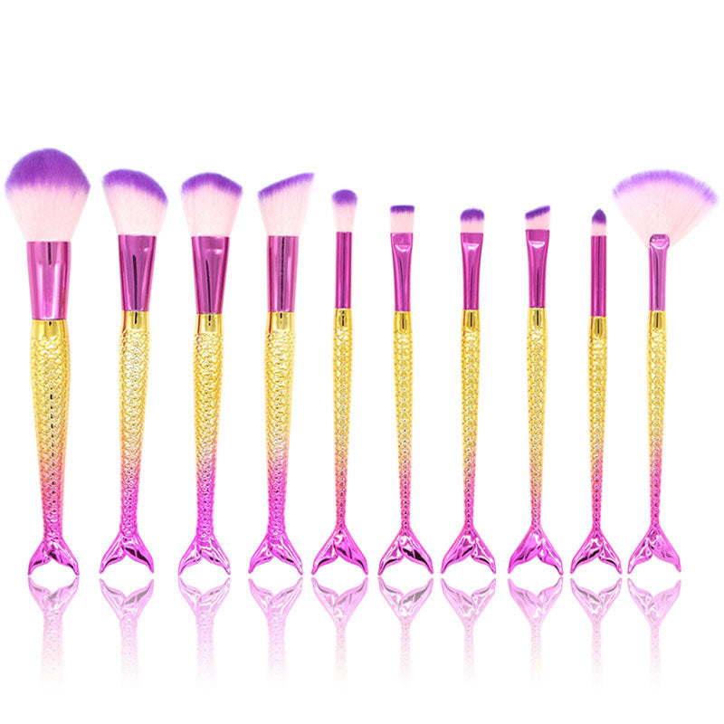 10 Mermaid Makeup Brushes Makeup Accessories Plastic Handle Repairing Brushes