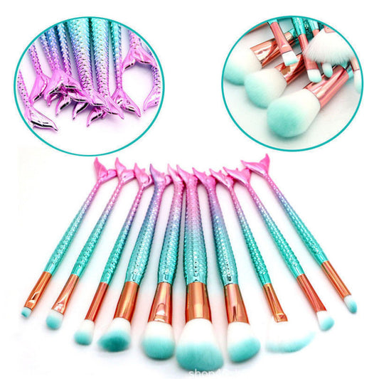 10 Mermaid Makeup Brushes Makeup Accessories Plastic Handle Repairing Brushes