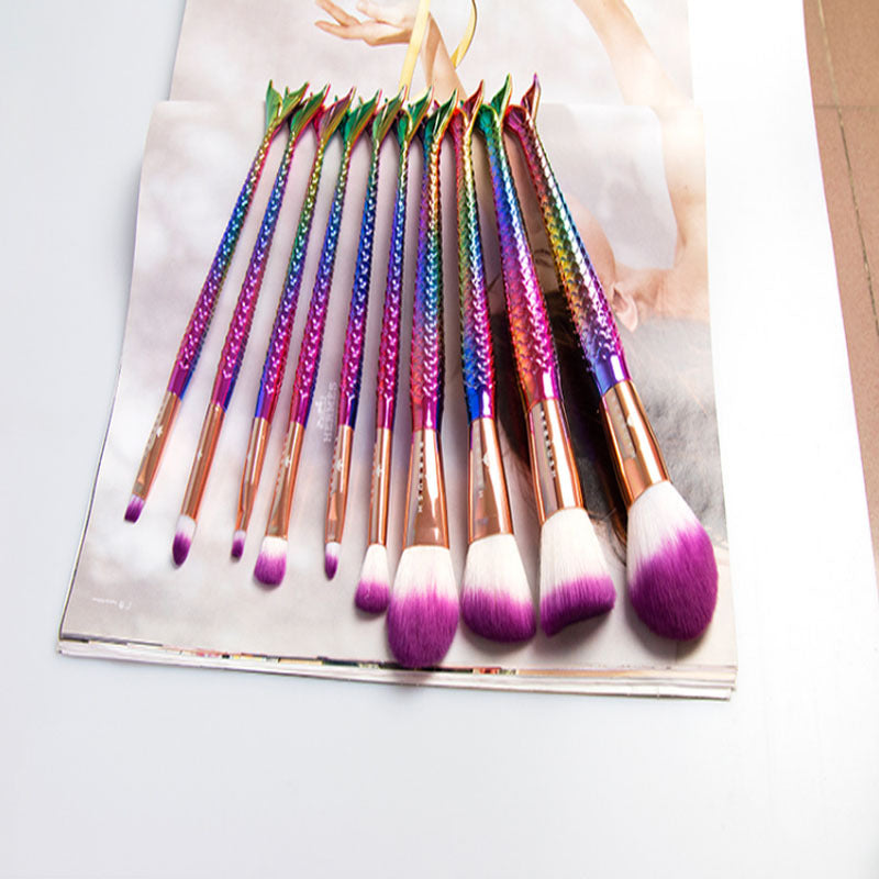 10 Mermaid Makeup Brushes Makeup Accessories Plastic Handle Repairing Brushes