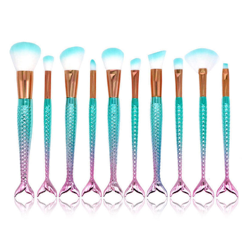 10 Mermaid Makeup Brushes Makeup Accessories Plastic Handle Repairing Brushes