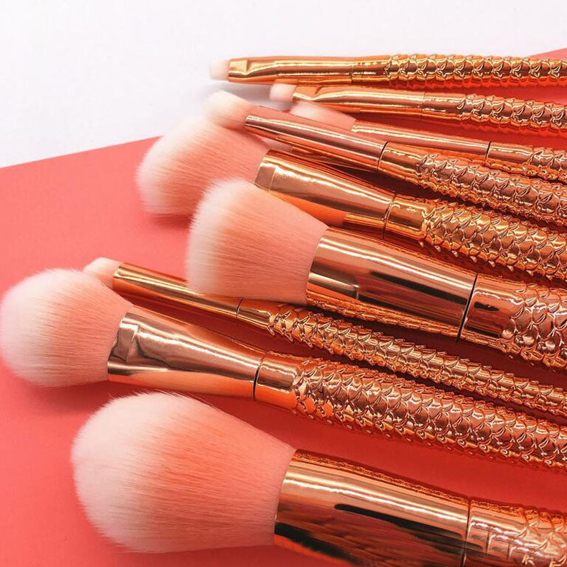 10 Mermaid Makeup Brushes Makeup Accessories Plastic Handle Repairing Brushes