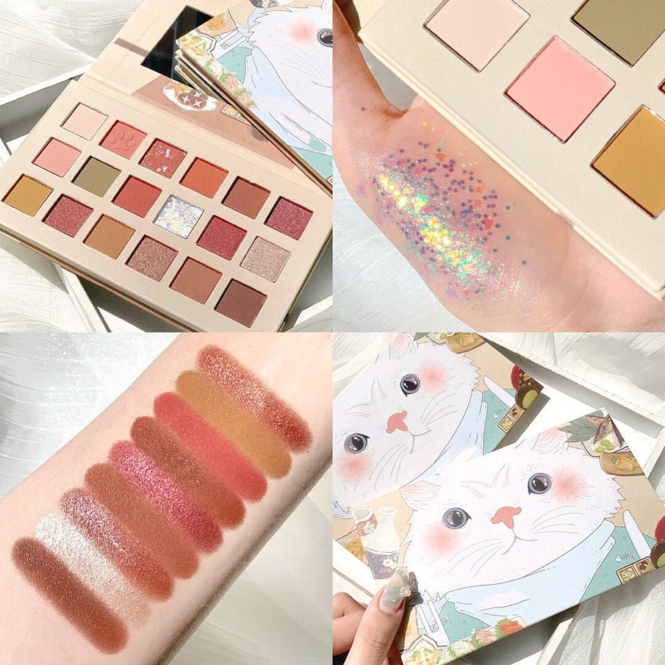 18 Color Cat Eye Shadow Plate Pearl Matte Earth Color Beauty Make-up Vibrato The Same European And American Eye Shadow
