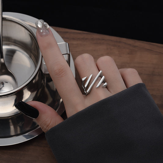 Square Hollow Multi-layer Twill Ring Niche Design Ins Heavy Industry Personalized Open Design Ring