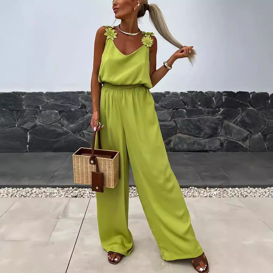 Spring And Summer New Suspender Sleeveless Pocket Jumpsuit INS Casual Loose Women's Jumpsuit
