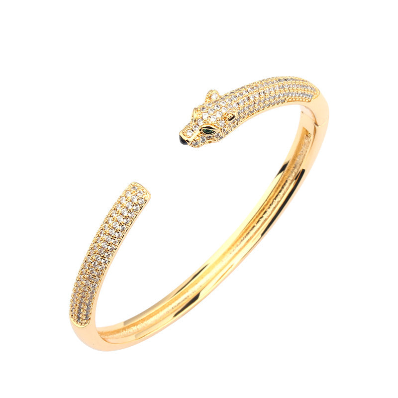 New Leopard Simple Micro-inlaid Zircon Green Eye Bracelet Ring Set Men's And Women's Casual Personality Jewelry