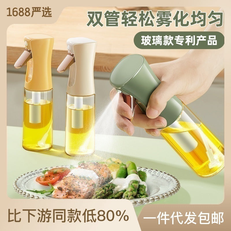 Double-tube Glass Oil Spray Bottle Atomized Oil Spray Pot Barbecue Air Fryer Kitchen Edible Olive Oil Spray Tank Artifact