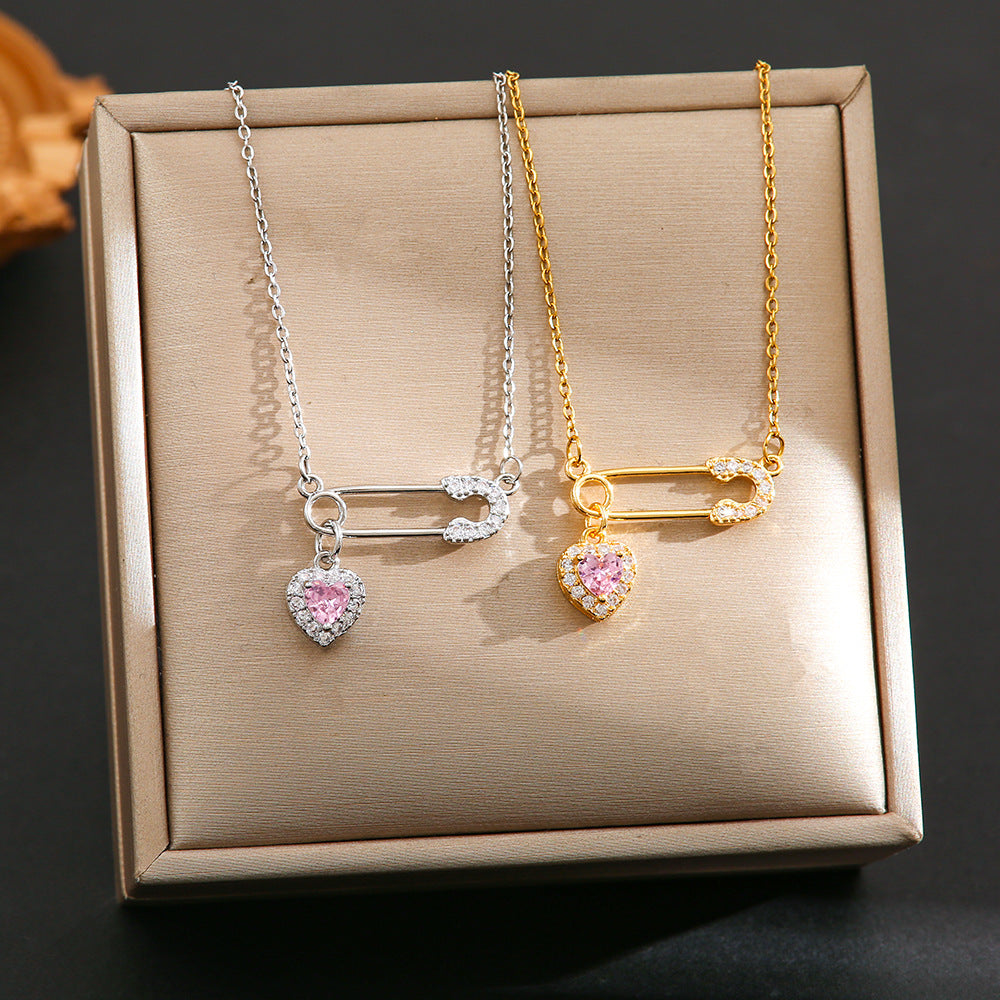 Internet Celebrity Fashion Hot Selling Titanium Steel Necklace Women's Zircon Copper Plated 18K True Gold Pendant Color-free Clavicle Chain Jewelry