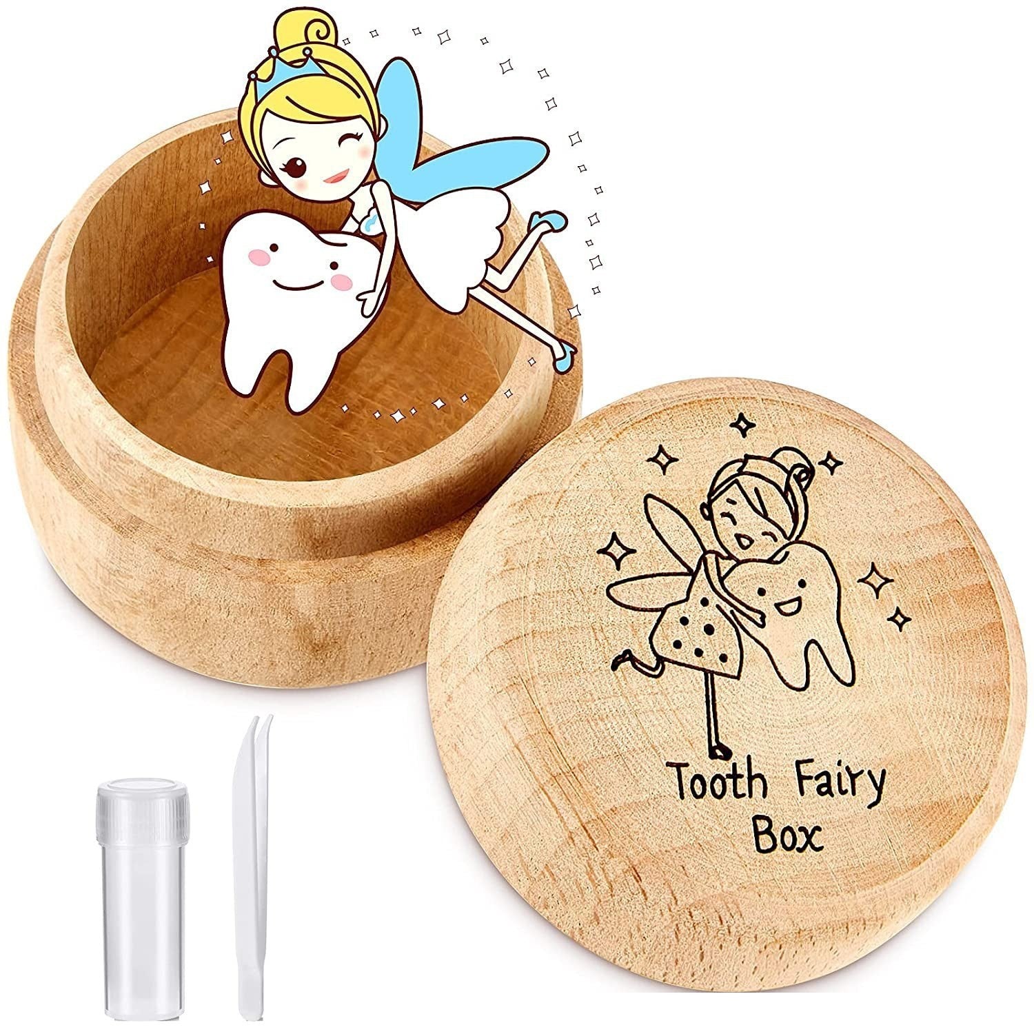 Wooden Children's Deciduous Tooth Box, Baby's Lanugo Tooth Collection, Commemorative Storage Box