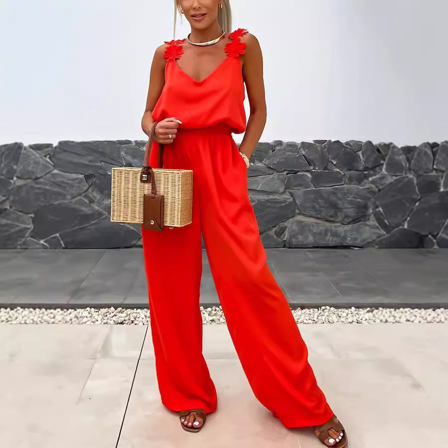 Spring And Summer New Suspender Sleeveless Pocket Jumpsuit INS Casual Loose Women's Jumpsuit