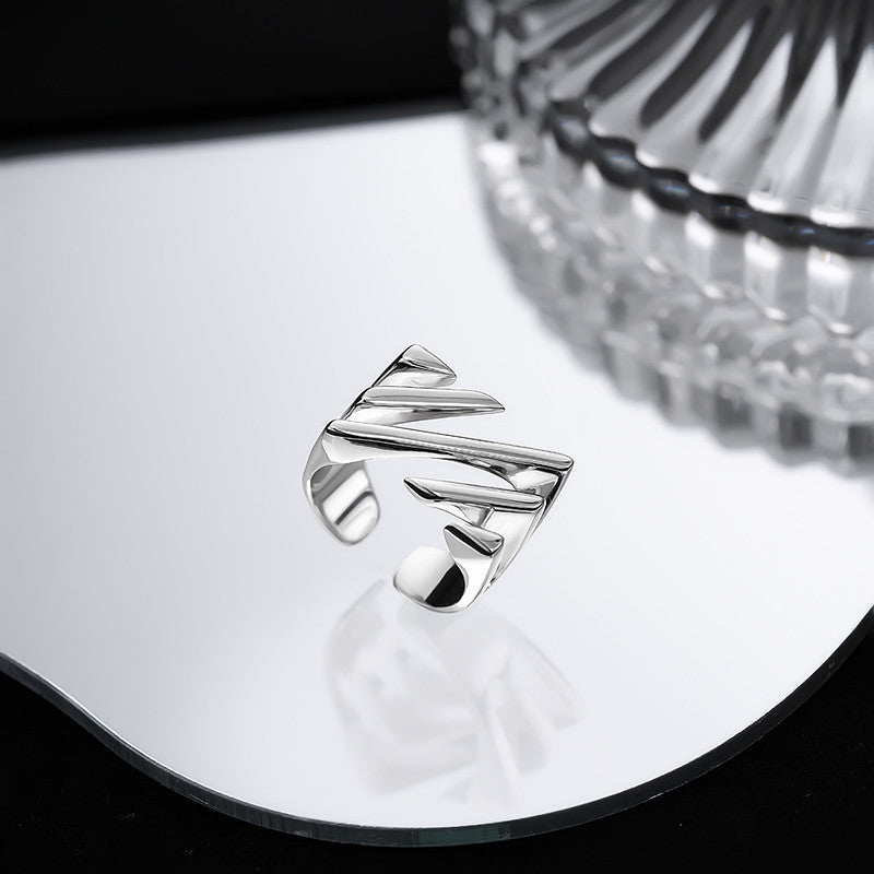 Square Hollow Multi-layer Twill Ring Niche Design Ins Heavy Industry Personalized Open Design Ring