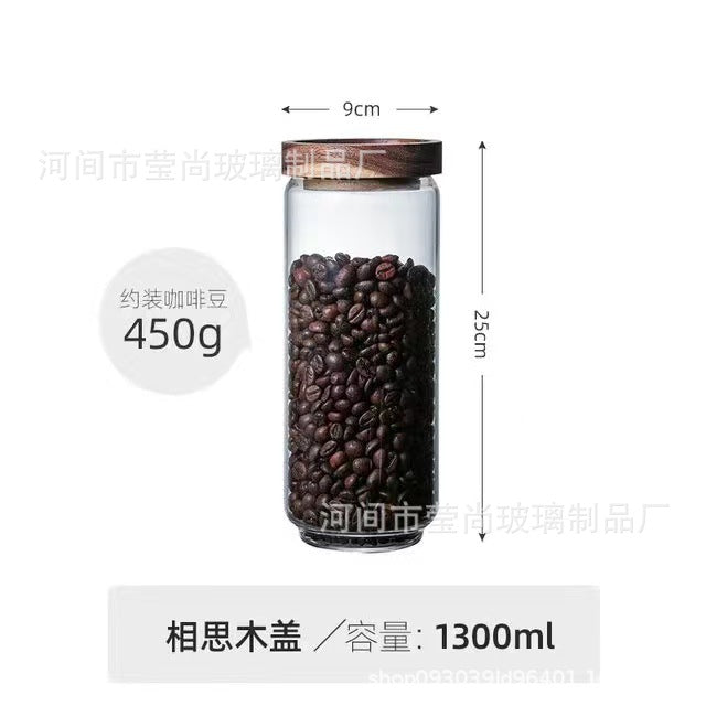Acacia Wood Tea Can Storage Tank Kitchen Food Grains Coffee Bean Tea Sealed Can Transparent Storage Storage Tank