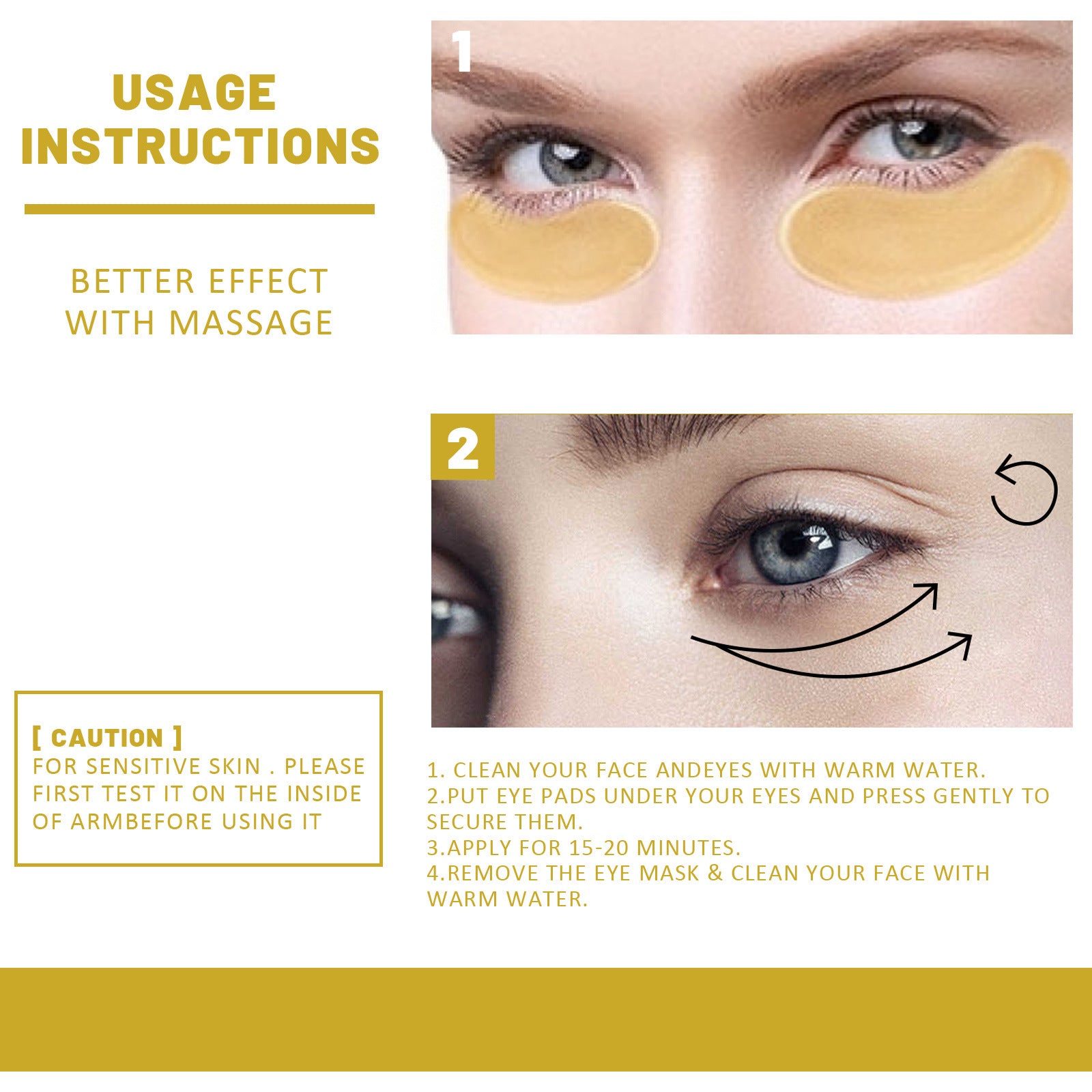 EELHOE 24K Gold Eye Mask Eye Sticker Moisturizing Brightening Firming Light Lines Eye Lines Dark Circles Fine Lines Wrinkle Repair