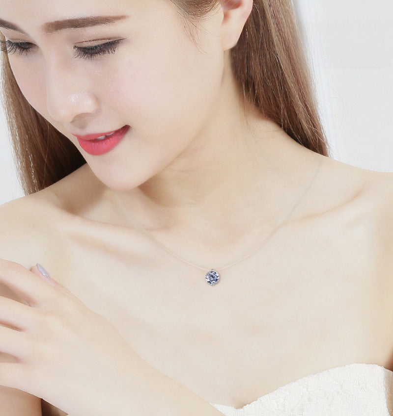 925 Silver Transparent Fishing Line Necklace Women's Clavicle Chain Elegant Invisible Mermaid Tears Single Diamond Pendant Summer New Necklace