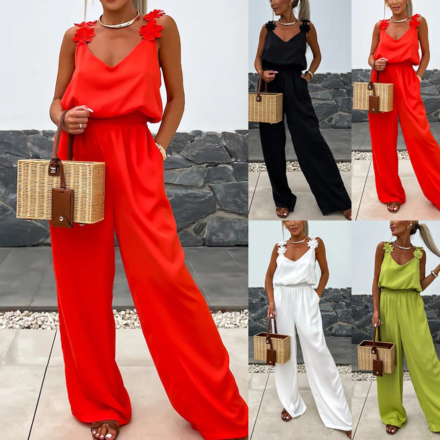 Spring And Summer New Suspender Sleeveless Pocket Jumpsuit INS Casual Loose Women's Jumpsuit