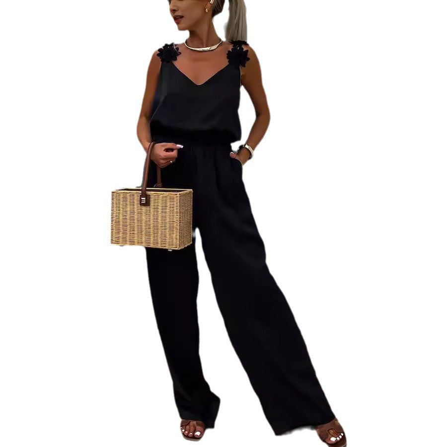 Spring And Summer New Suspender Sleeveless Pocket Jumpsuit INS Casual Loose Women's Jumpsuit