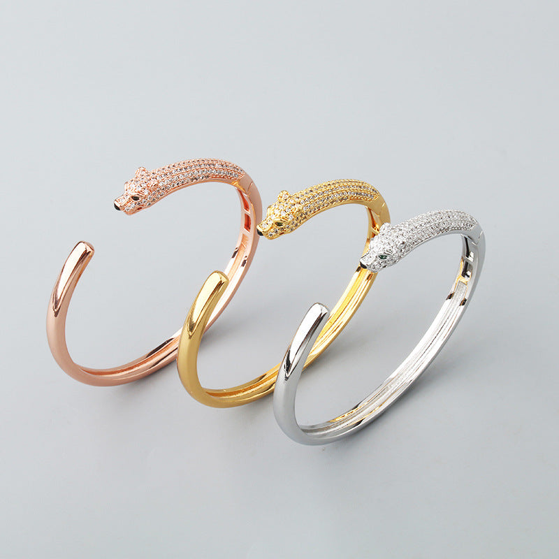 New Leopard Simple Micro-inlaid Zircon Green Eye Bracelet Ring Set Men's And Women's Casual Personality Jewelry