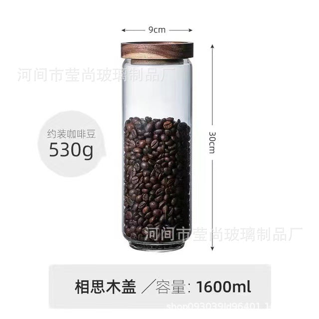 Acacia Wood Tea Can Storage Tank Kitchen Food Grains Coffee Bean Tea Sealed Can Transparent Storage Storage Tank
