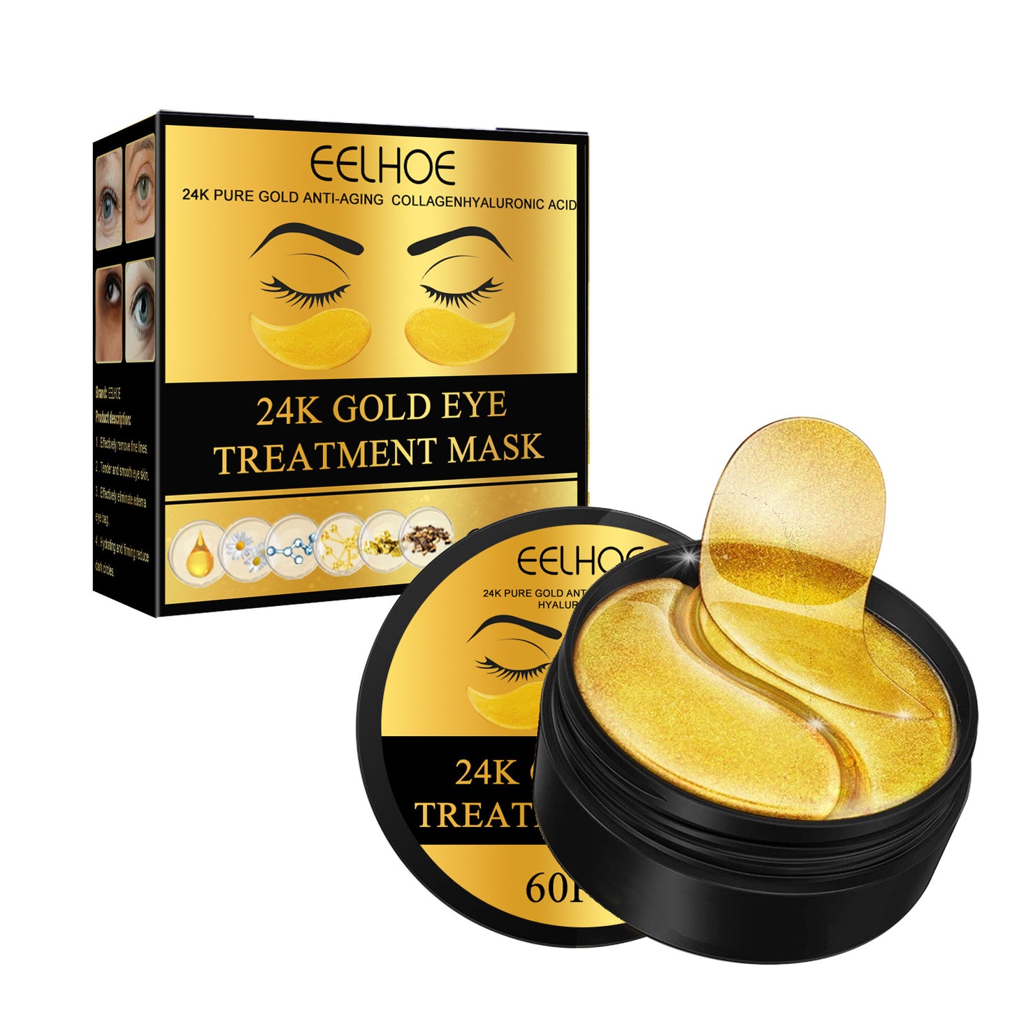 EELHOE 24K Gold Eye Mask Eye Sticker Moisturizing Brightening Firming Light Lines Eye Lines Dark Circles Fine Lines Wrinkle Repair
