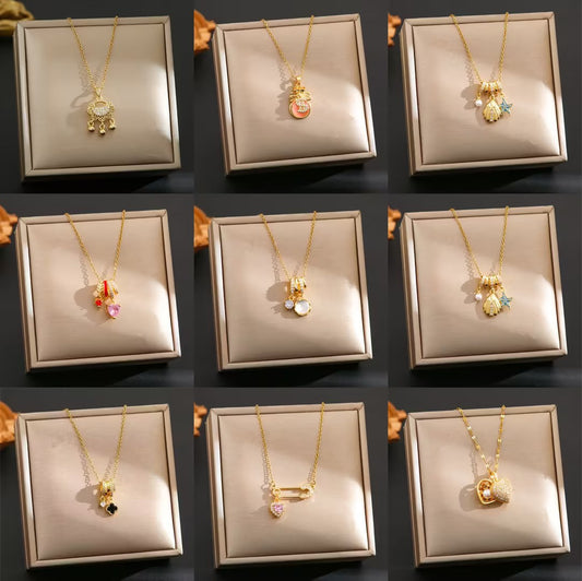 Internet Celebrity Fashion Hot Selling Titanium Steel Necklace Women's Zircon Copper Plated 18K True Gold Pendant Color-free Clavicle Chain Jewelry