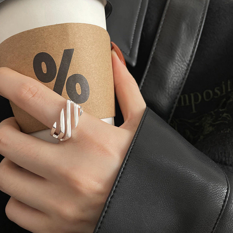 Square Hollow Multi-layer Twill Ring Niche Design Ins Heavy Industry Personalized Open Design Ring