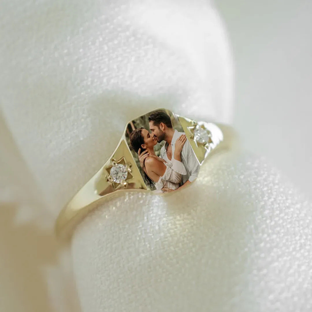 Amazon Hot-selling Uv Color Printing Ring Photo Ring Personalized Birth Stone Photo Factory Direct Sales