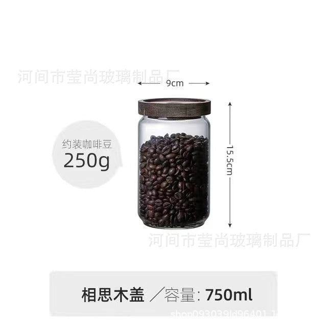 Acacia Wood Tea Can Storage Tank Kitchen Food Grains Coffee Bean Tea Sealed Can Transparent Storage Storage Tank