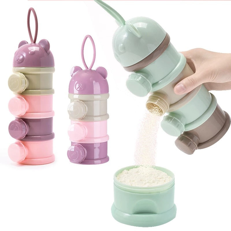 Baby Portable Four-layer Milk Powder Box, Independent Layered Milk Powder Compartment, Children's Food Storage Snack Rotating Box